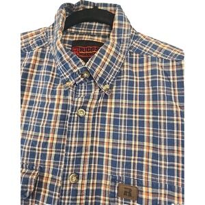 Wrangler Riggs Workwear Button down Plaid  Long Sleeve Men's Size XL Blue Orange